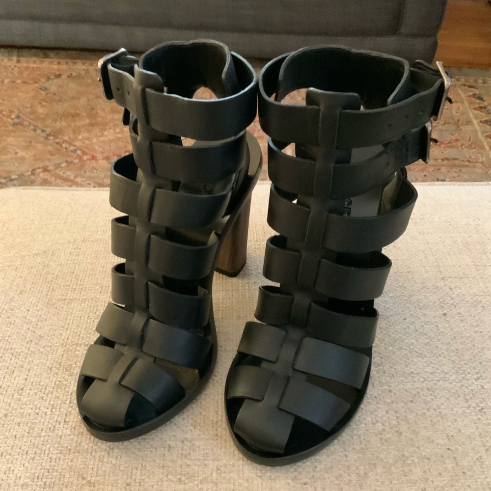 Vince Black Strappy Leather High Heel Sandals